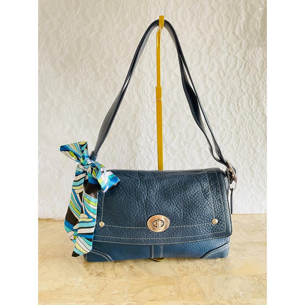 Vtg Coach F13957 navy Hampton pebble leather small convertible Shoulder Bag
